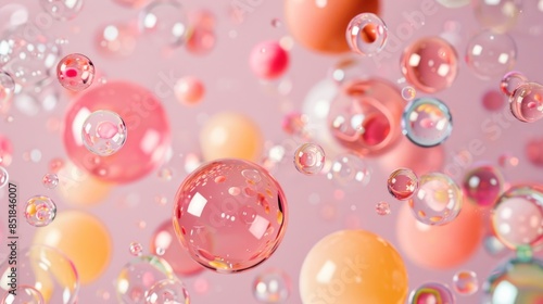 Floating Pastel Bubbles Against a Pink Background