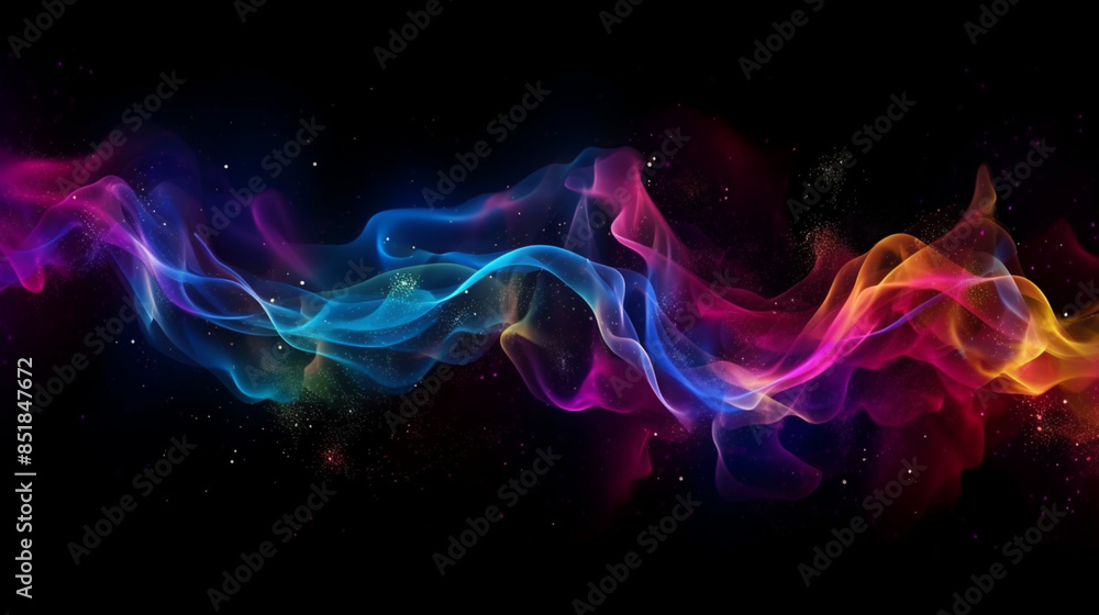Fototapeta premium Multicolored perfume flow with sparkles, magical glitter and flashing lights.