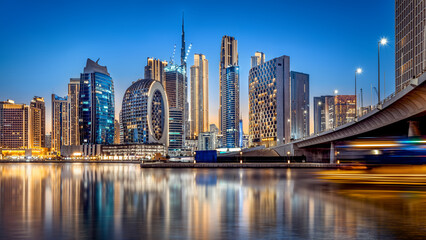 Wandcirkels Dubai Business Bay Dubai in nachtlicht  © frank peters