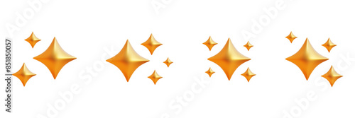 3D Gold star sparkle set emoji. Cute shiny star shaped object. Magic elements. Party confetti. Cartoon creative design icons. 3d gold star sparkle icon trendy style symbols.