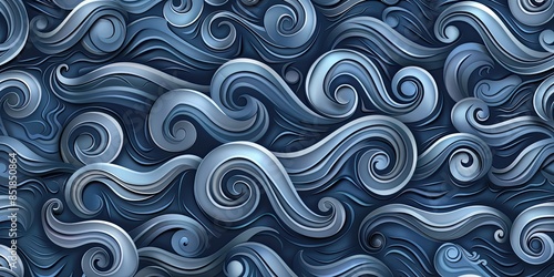 "Seamless Waves and Curls Pattern: Intricate Digital Art Design with Pattern Swatches Included for Creative Projects"