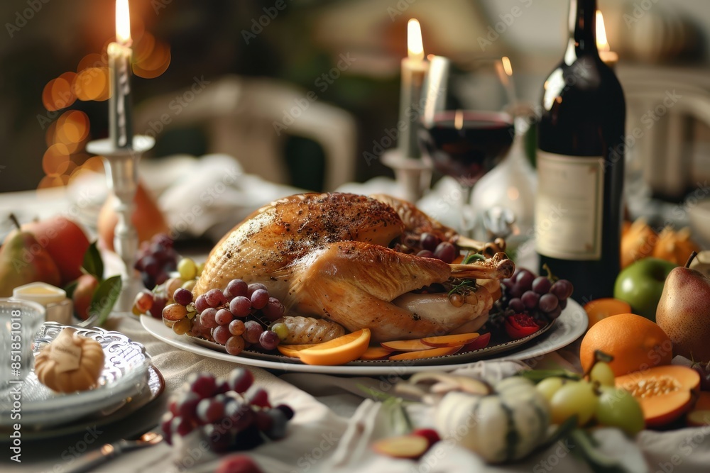 Gourmet Thanksgiving Dinner with Roasted Turkey and Wine Gourmet Thanksgiving Dinner with Roasted Turkey and Wine