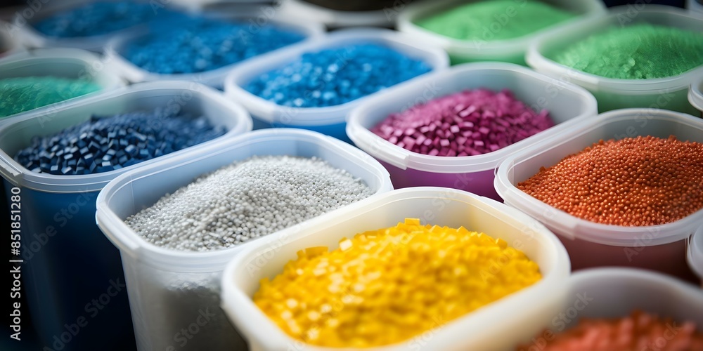 Colorful High-Density Polyethylene Plastic Pellets in Industrial Bins. Concept Recycling, Plastic Industry, High-Density Polyethylene, Industrial Bins, Pellets Storage Colorful High-Density Polyethylene Plastic Pellets in Industrial Bins. Concept Recycling, Plastic Industry, High-Density Polyethylene, Industrial Bins, Pellets Storage