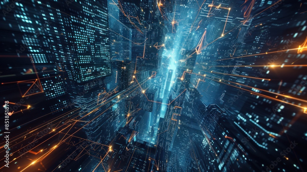 Smart city with connection lines, big data connection technology concept. Smart city with connection lines, big data connection technology concept.