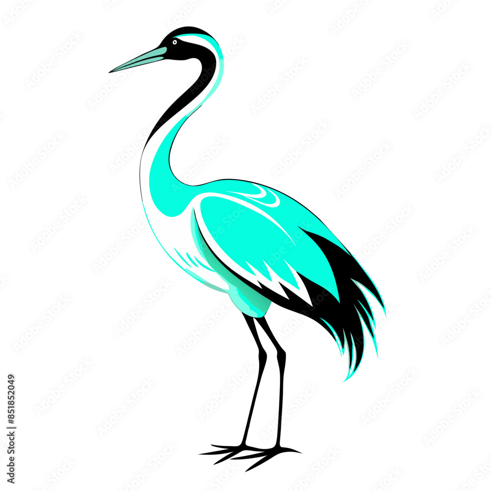 Fototapeta premium graceful cartoon illustration of a crane with long legs and elegant feathers.