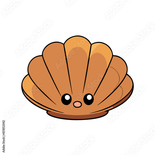 cartoon cockle shell, complete with a friendly expression and warm brown tones