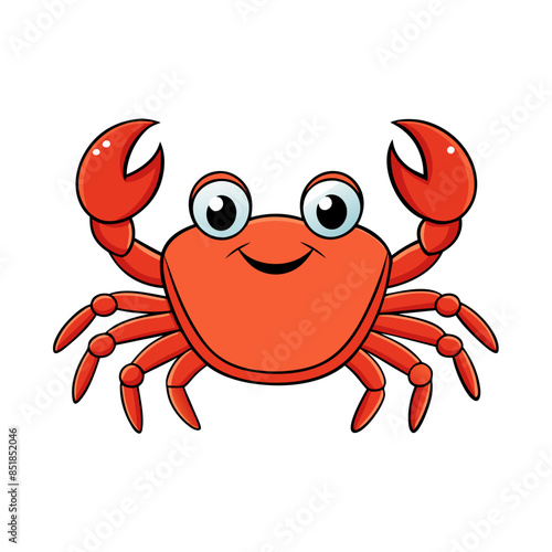 cute cartoon illustration of a crab with large claws and a friendly smile.