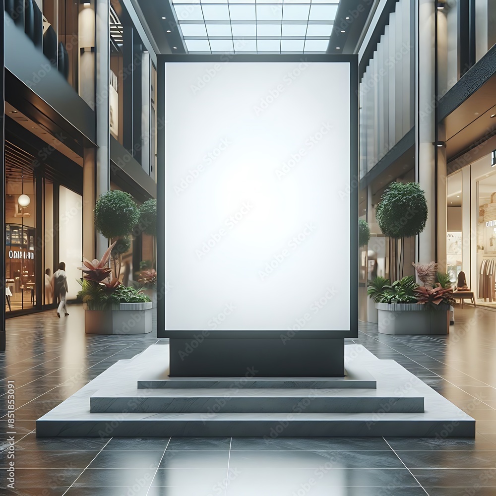 Modern commercial building interior with A large blank white screen sign in a mall optimized optimized engaging professional. Modern commercial building interior with A large blank white screen sign in a mall optimized optimized engaging professional.