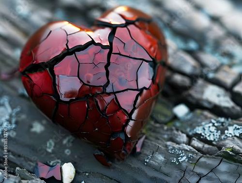 A broken heart on cracked ground. Artificial intelligence.