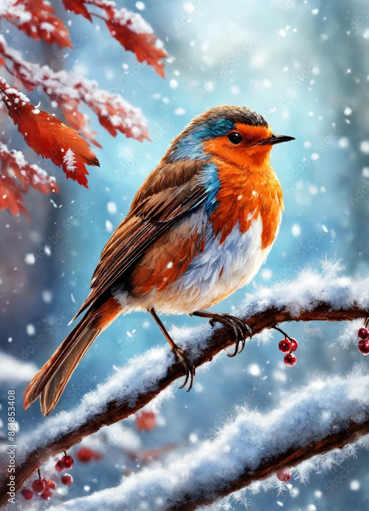 robin on snow, generative Ai robin on snow, generative Ai