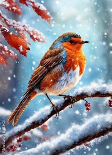 robin on snow, generative Ai 