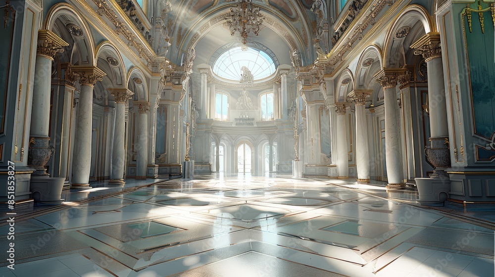 Fototapeta premium Fantasy story background, alchemy room, single building design, magnificent building, majestic front, huge building, front. Generative AI.