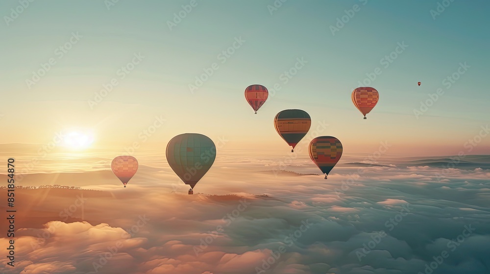 Fototapeta Colorful hot air balloons at sunrise