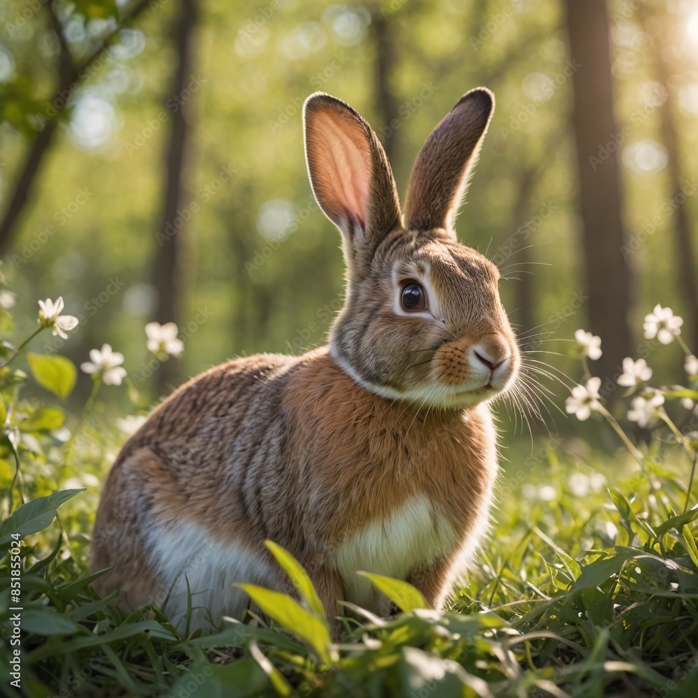 Curious Rabbit in Grass with Spring Leaves Cinematic Film Still Curious Rabbit in Grass with Spring Leaves Cinematic Film Still