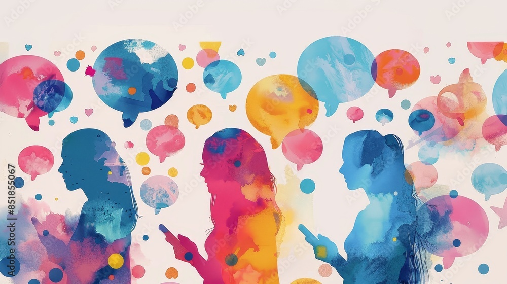 Fototapeta premium Social Media flat design top view usergenerated content theme water color Analogous Color Scheme