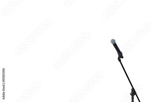 Stand with the modern microphone on a white background