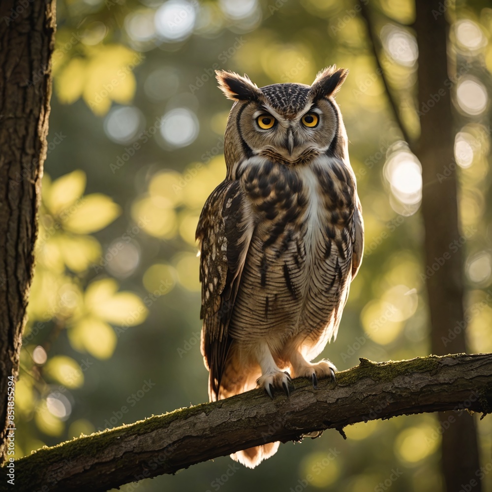 Graceful Owl Perched on Tree Branch at Noon with Long Shadows Cinematic Film Still Graceful Owl Perched on Tree Branch at Noon with Long Shadows Cinematic Film Still