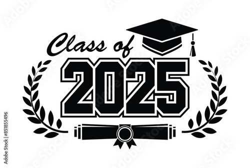 2025 class graduate. The concept of decorate congratulation for school graduates. Design for t-shirt, flyer, invitation, greeting card. Vector on transparent background