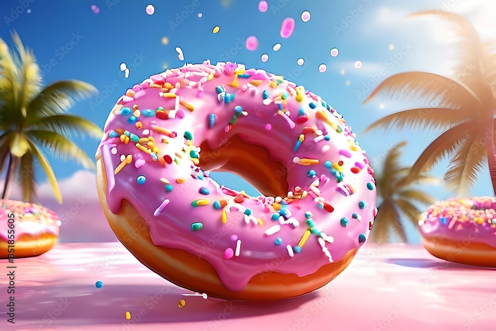 Donuts with sprinkles flying on transparent backgrounds. JPG. sweet doughnut fly on a white background Donuts with sprinkles flying on transparent backgrounds. JPG. sweet doughnut fly on a white background
