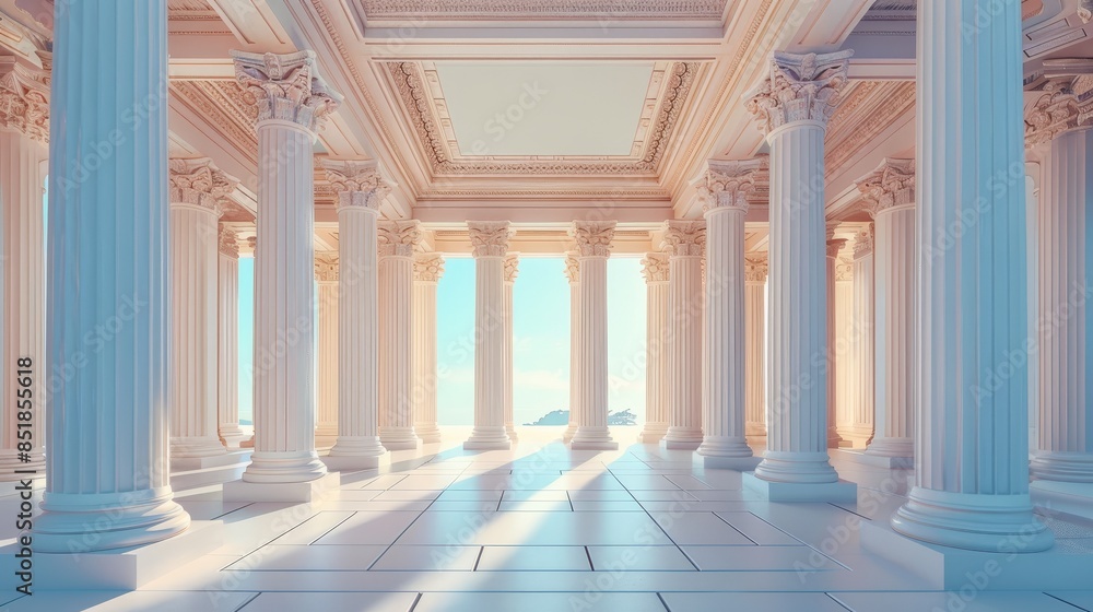 Obraz premium NeoClassicism flat design front view architectural marvel theme 3D colored pastel