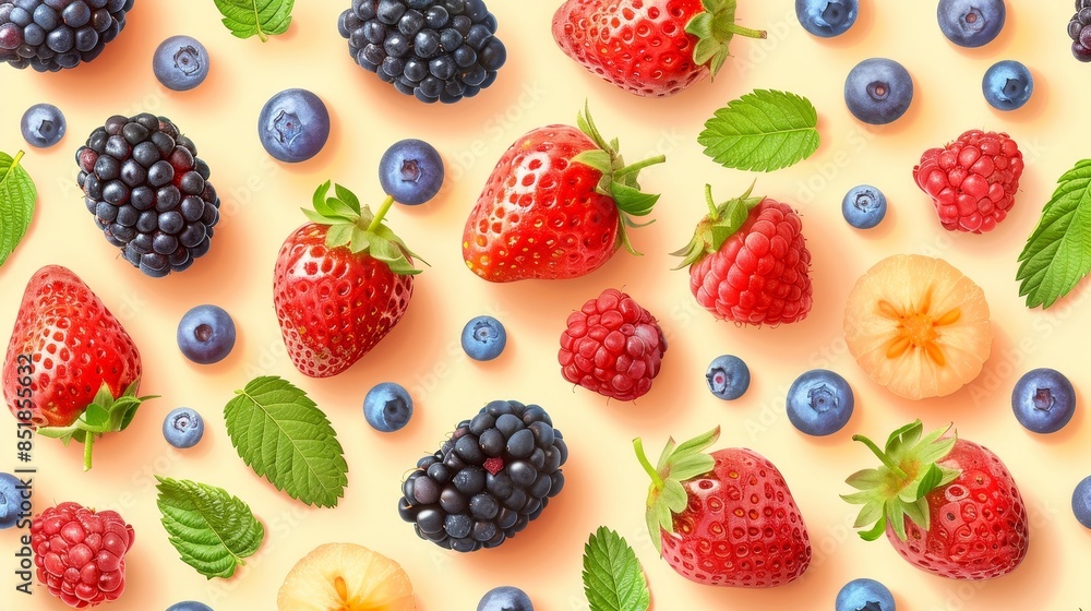 Berry flat design top view summer theme water color colored pastel Berry flat design top view summer theme water color colored pastel