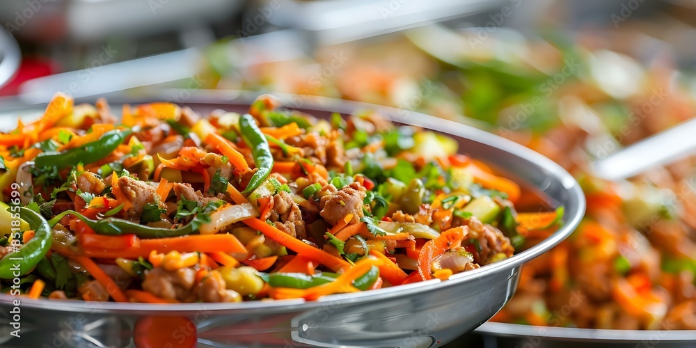 Colorful Sri Lankan street food Chopped roti with vegetables and meat ...