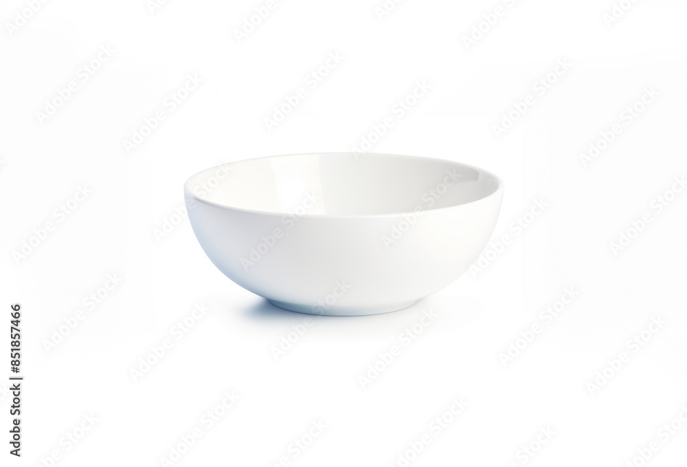 A simplistic image featuring a single white ceramic bowl on a pure white background The minimalistic design highlights the object's curves and form
