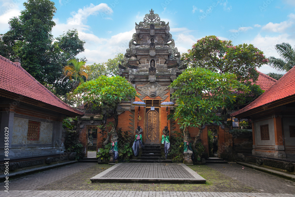Beautiful view of Taman Saraswati temple in Ubud on Bali Island, Indonesia