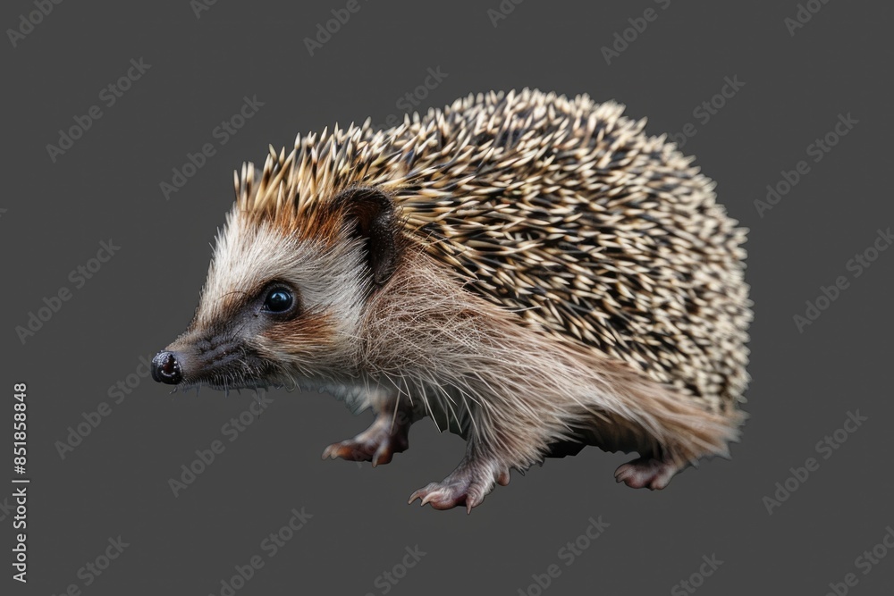 Obraz premium A small hedgehog standing on a gray surface