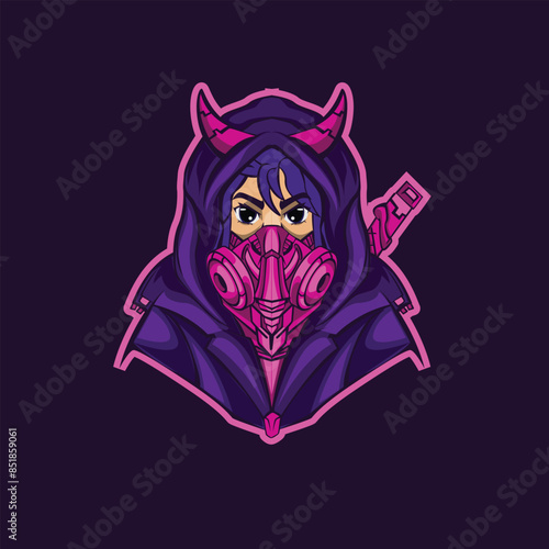 Illustration Vector Graphic Of Mask Girl Cyberpunk Esport Logo