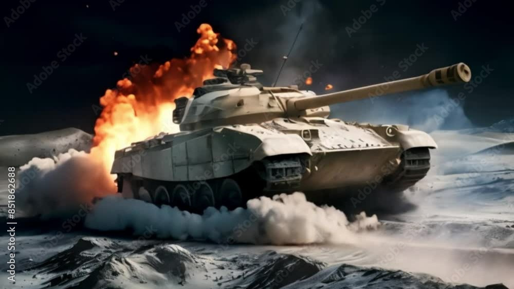 Military Tank Firing in Snowy Terrain Under Dark Skies - A Display of Defense Power High Quality Full HD Ultra War 4K Video Download. Military Tank Firing in Snowy Terrain Under Dark Skies - A Display of Defense Power High Quality Full HD Ultra War 4K Video Download.
