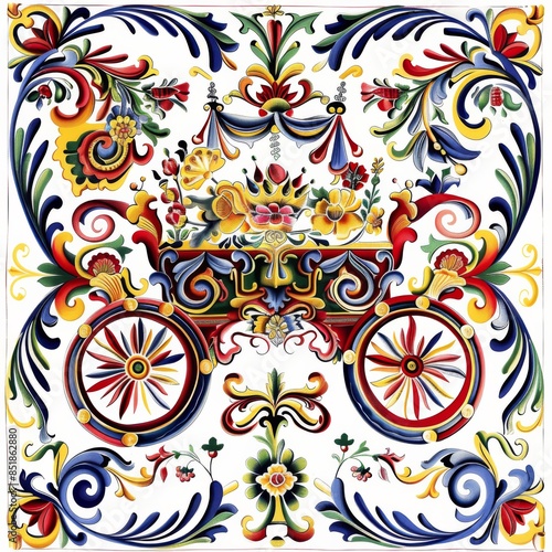 Sicilian ceramic style tile, featuring decorative flourishes with floral elements.