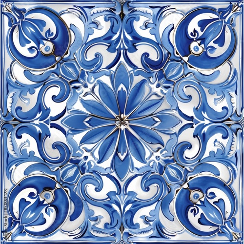 Sicilian ceramic style tile, featuring decorative flourishes with floral elements.