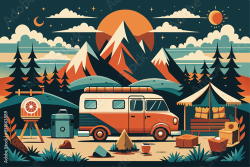 camping van holiday in the forest