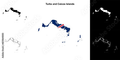 Turks and Caicos Islands blank outline map set