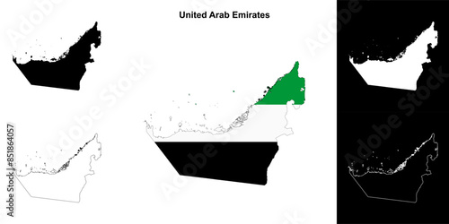 United Arab Emirates blank outline map set