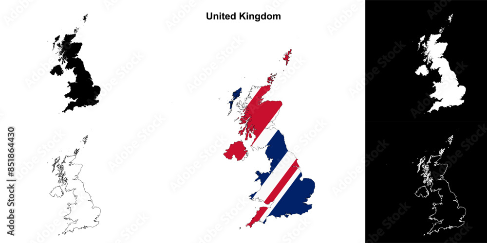 Obraz premium United Kingdom blank outline map set