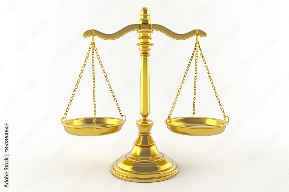A golden balance scale with chains on a white background, ideal for financial, law or business concept illustrations A golden balance scale with chains on a white background, ideal for financial, law or business concept illustrations