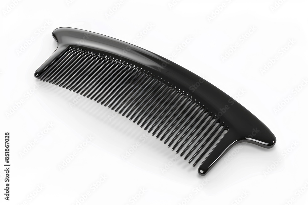 A single black comb rests on a clean white surface, ready for use A single black comb rests on a clean white surface, ready for use
