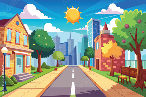 summer in the city bustling with buildings and sunshine