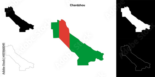 Chardzhou region outline map set photo