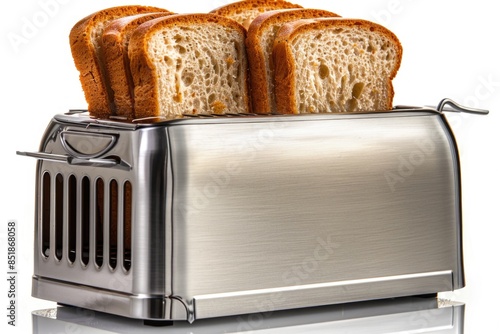 A toaster filled with four slices of bread, ready for use