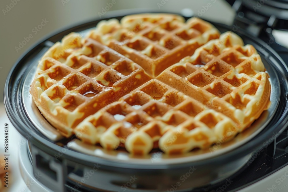 A waffle sitting on top of a pan on top of a stove, ready to be cooked A waffle sitting on top of a pan on top of a stove, ready to be cooked