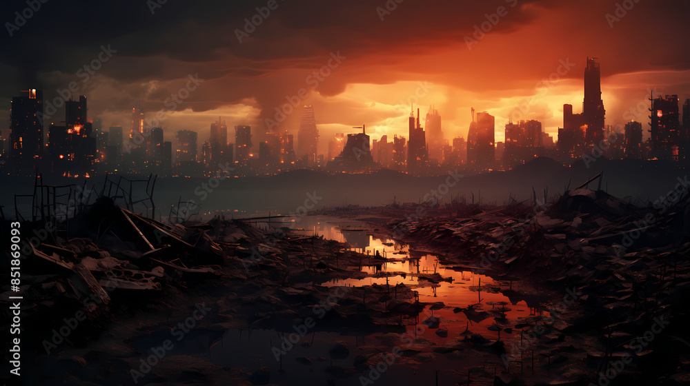 Fototapeta premium Rising Tides of Pollution: A Glimpse into the Future