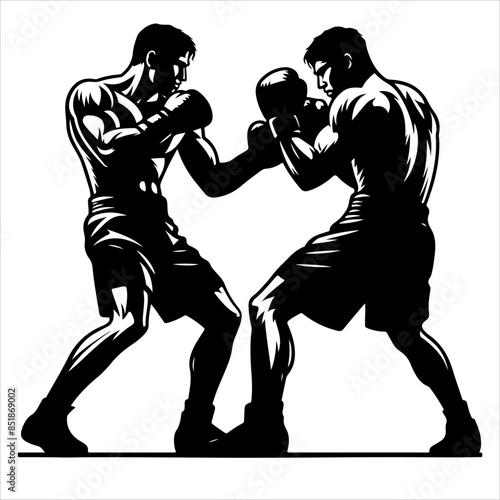 Boxer silhouettes. A boxer stands with a pose vector silhouette