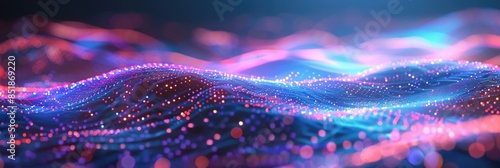 Digital data streams flowing across wide banner hologram. Wide banner hologram