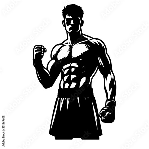 Boxer silhouettes. A boxer stands with a pose vector silhouette