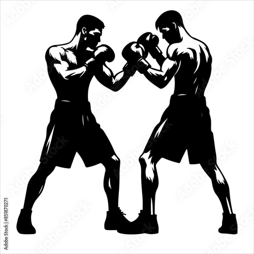 Boxer silhouettes. A boxer stands with a pose vector silhouette