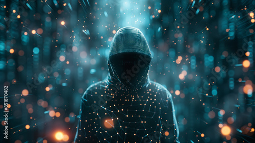 Shadowy Hacker in a Luminous Data Network: A 16:9 Glimpse into the World of Cybersecurity, Cybercrime, and Cyberattacks photo