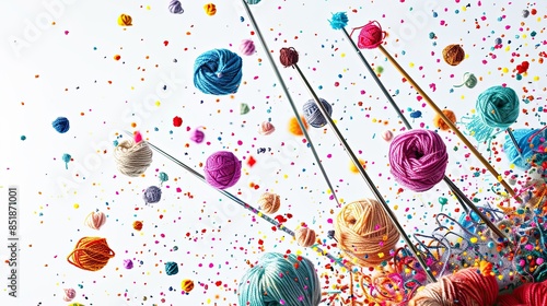 Ethereal Dance of Soft Yarns and Crafting Tools in Mid-Air - Closeup Knitting Photography